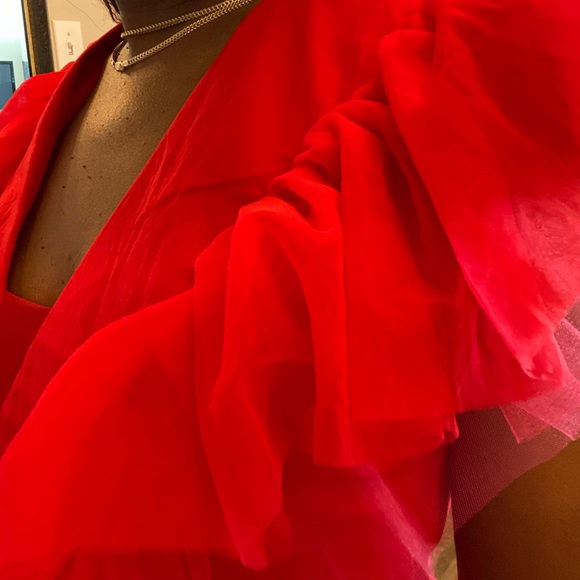 Red Ruffle Trim Mesh Dress - Picture 8 of 8